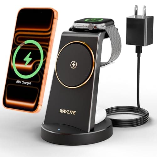 3 in 1 Fast Charging Station for iPhone, 25W Wireless Magnetic Phone Charger for iPhone 17 16e 16 15 14 13 12 11 X Pro Max, Watch Charger Stand, Wireless Charging Station for AirPods 4 3 Pro, Black - Image 1