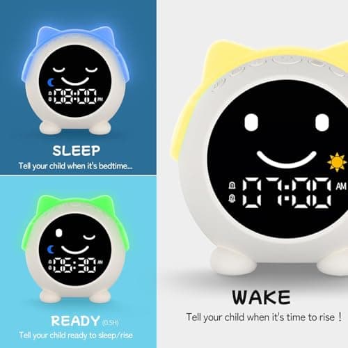 MRSCOZ Kids Alarm Clock for Sleep Training,Sleep Trainer,Ok to Wake Clock,Cute Cat Alarm Clock for Girls Boys Toddler with 10 Night Lights,9 Music Sounds, Auto-Off Timer,Cream White - Thumbnail 3