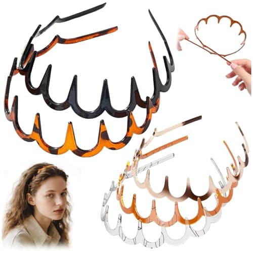HJKLIUT 5Pcs U Shape Fashion Tooth Hair Comb Headband, High Cranium Head Bands for Women's Hair, Wavy Teeth Hairs Hoop, Vintage High Cranium Hairband for Women (5Pcs Mix, One Size) - Image 1