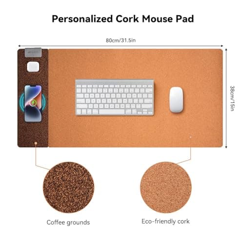 3-in-1 Eco Cork Wireless Charging Mouse Pad, Dual-Sided Fast Charge Mouse Mat, Extra Large Waterproof Office & Makeup Desk Protector, Qi-Certified Desk Pad for iPhone/Samsung/AirPods, Christmas - Thumbnail 4