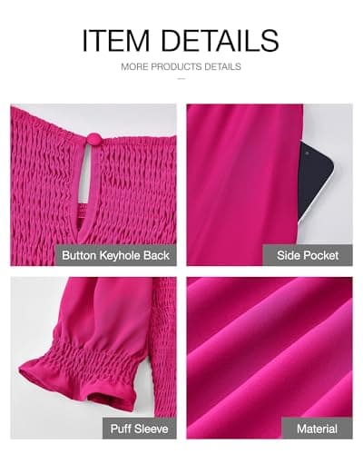 BTFBM Women Casual Summer Dresses 2025 Spring Crew Neck Ruffle Short Sleeve Floral Print Smocked Boho Flowy Maxi Dress(Solid Rose Red, Large) - Thumbnail 5