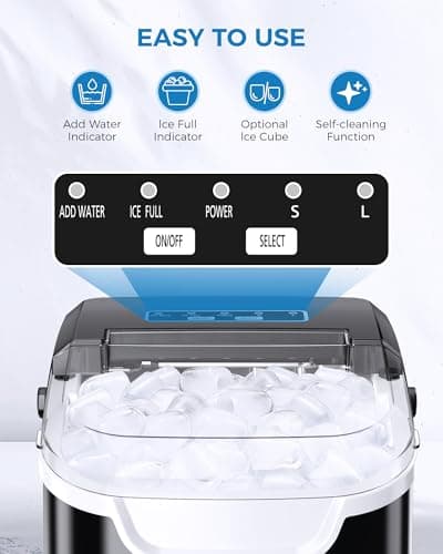 COWSAR Ice Maker Countertop, Portable Ice Machine with Self-Cleaning, 26.5 lbs/24Hrs, 8 Ice Cubes in 6 Mins, Ice Basket and Scoop, Ideal for Home, Kitchen, Bar, Camping - Thumbnail 6