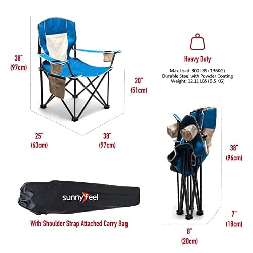 SUNNYFEEL Camping Chairs for Adults, Oversized Camping Chair Heavy Duty 500LBS, Portable Lawn Chair with Cup Holder, Side Pocket&Bag for Outdoor Camping/Beach/Picnic/Fishing, Blue - Thumbnail 3