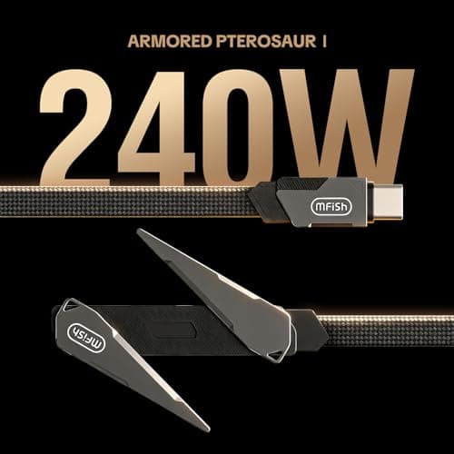 MFish 240W USB C Cable with Stand, 90° Right Angle Fast Charging Braided USB C to USB C Cable, Foldable Phone Stand Charger for iPhone 17, iPad, MacBook, Samsung, Gaming + Hands-Free Black 3.93FT - Thumbnail 2