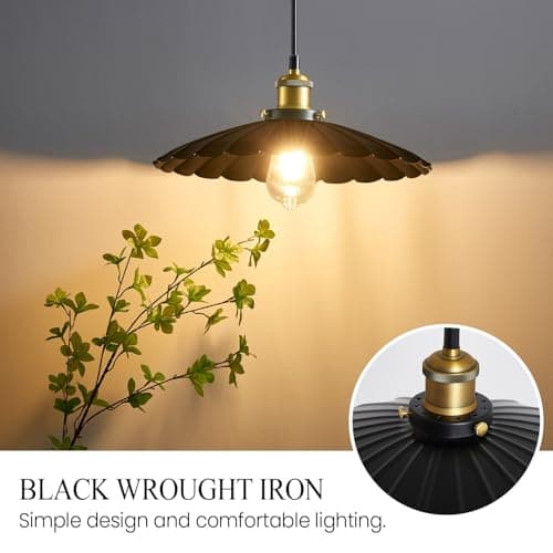 Oyisen Plug in Hanging Light,15.7 Inch Retro Black Metal Shade Plug in Hanging Lamp On/Off Switch Dining Room Hallway Vintage Hanging Pendant Light for Farmhouse 2Pack - Thumbnail 2