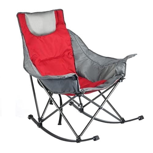 SUNNYFEEL Oversized Rocking Camping Chair, Fully Padded Patio Chair with Side Pocket, High Back Portable Lawn Recliner with Headrest, Outdoor Camp Rocker Chairs for Adults Heavy Duty 500 LBS Carry Bag