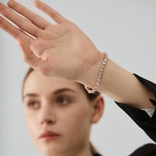 14K White Gold Plated 5mm Cubic Zirconia Tennis Bracelet for Women and Men, Classic Silver Diamond Tennis Bangle Bracelets, Adjustable Detachable 7.6IN Length, Suitable for Everyone (Rose Gold) - Thumbnail 5