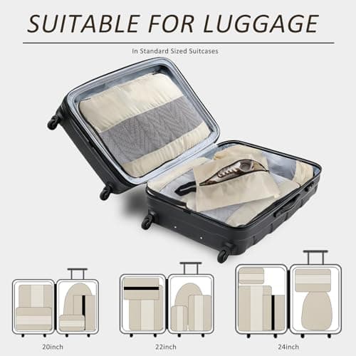 U+U 5 Set Packing Cubes for Travel Essentials Ultralight Luggage Packing Organizers with Laundry Bag and Shoe Bag for Vacation, Business Trip and Camping (Cream) - Thumbnail 5