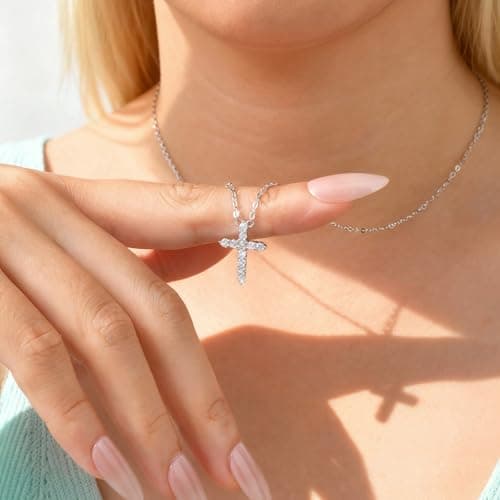 Cross Necklace for Women, S925 Sterling Silver Cubic Zirconia Cross Pendant Necklace, Dainty Christian Religious Faith Jewelry Gifts for Baptism First Communion Confirmation Easter Birthday for Her - Thumbnail 3