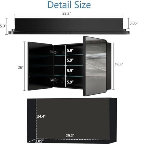 FOMAYKO Bathroom Medicine Cabinet with 30"x26" Black Stainless Steel Framed Mirror,Recessed or Surface Mounted Bathroom Mirror Cabinet,Storage Cabinet with Double Door - Thumbnail 3