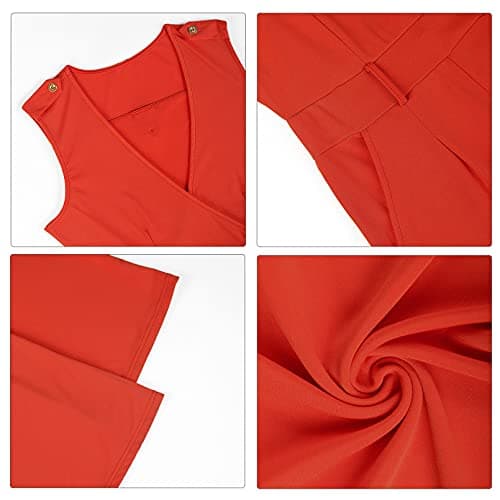 Pink Queen Women's Casual V Neck Wrap Long Pants Club Jumpsuits Rompers Belted with Pockets L Orange - Thumbnail 5