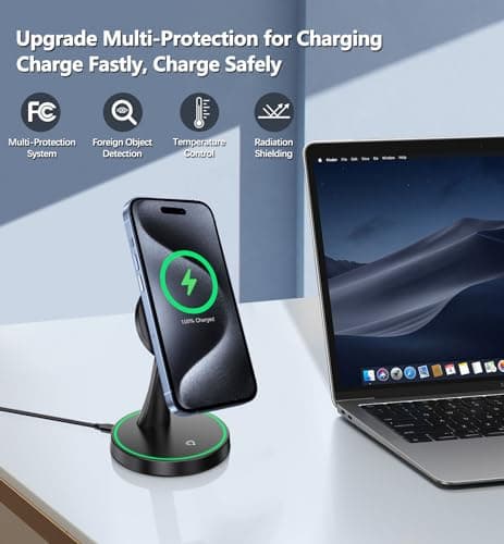 Magnetic Wireless Charger Stand 15W Fast Mag-Safe Charger for iPhone 17/17 pro/ 17 Air/ 17 pro max 16/15/14/13/12 Series Magnet Wireless Charging Station/Pad with Sleep-Friendly Light for AirPods - Thumbnail 4