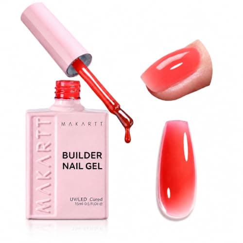 Makartt 8-in-1 Gel Nails Builder: 15ml Pink Builder in a Bottle for Nail Strengthen Rubber Base and Rhinestone Glue, UV Light Cured Gel Builder for Nails - Home User DIY Low Odor