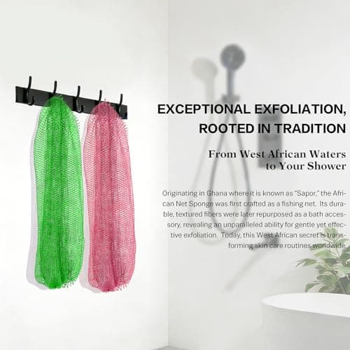 UJFQBH Authentic African Net Sponge - 2 Pcs Natural Exfoliating Net Scrubber, Gentle for Sensitive Skin, Deep Clean Body, Back & Legs, Fast Drying & Odor-Free（Green & Purple） - Thumbnail 6