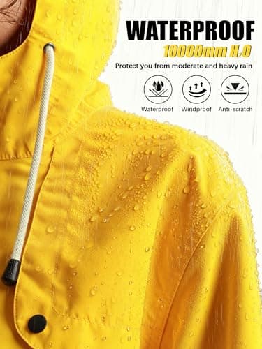 PITINAN Plus Size Lined Rain Jacket Waterproof Trench Coat Women Spring Fall Jackets Cover Hips Anti-Wrinkle Windbreaker Jacket Womens Rain Coat with Hood For Outdoor Activities Yellow XXL - Thumbnail 2