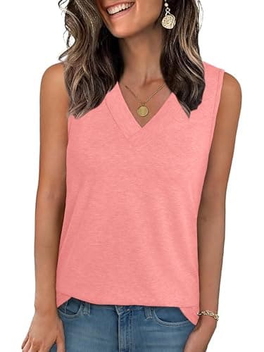 GKBK Tank Tops for Women Loose Fit Sleeveless Tops Tunic Tops Flowy Tank Shirt V Neck T Shirts Casual Summer Spring Beach Vacation Outfits Coral XXL - Image 1