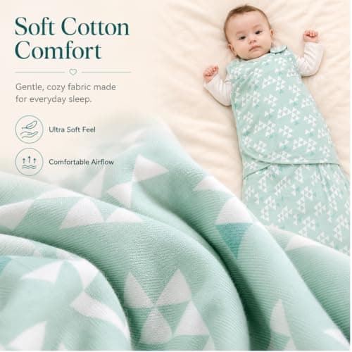 Sleepsack Swaddle,Sleep Sack 6-12 Months,Adjustable Wearable Transition Blanket,Miracle Swaddles for Babies Large,100% Cotton(Green) - Thumbnail 4