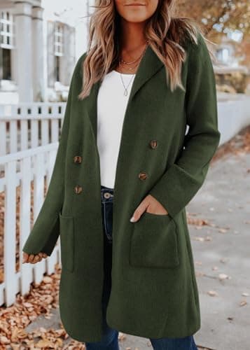 KIRUNDO Cardigan Sweaters for Women 2026 Fall Open Front Knit Sweater Jackets Business Casual Long Coatigan Winter Clothing(Army Green, X-Large) - Thumbnail 5