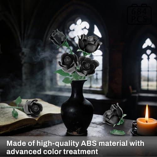 Black Rose Bouquet Building Set, 12Pcs Botanical Collection Gothic Decor - Thumbnail 4
