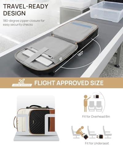 Telena Travel Backpack for Women, 17.3 inch Laptop TSA Carry On Personal Item Size Flight Approved Travel Bag Daypack with Multi-Pockets for Work, Travel, Business, Black-Beige-Brown - Thumbnail 2