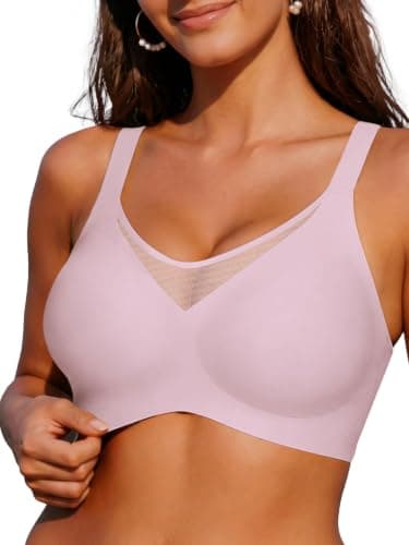 COCOMARTS Jelly Bras for Women No Underwire Push Up V Mesh Seamless Comfort Tshirt Bra Supportive Lift Bralette Everyday Bra Pink Small - Image 1