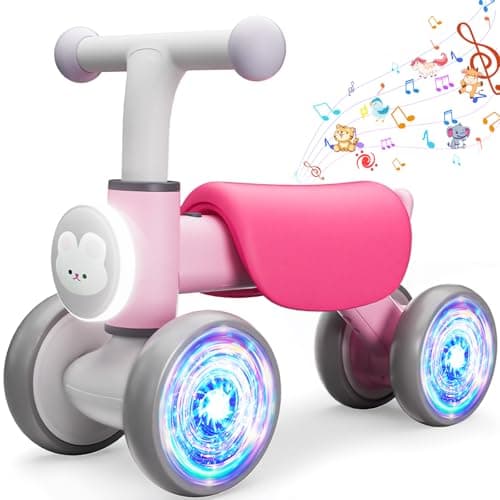 Doselie Toddler Outdoor Toys Balance Bike for 1 2 Year Old Girl Birthday Gifts,4 Wheels Colorful Lighting with Music Baby Balance Bike,Toddler Toys for 1st 2 Year Old