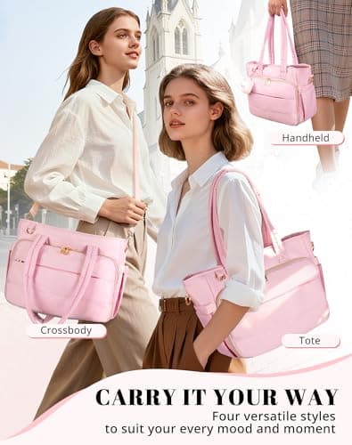 VAYOQON Puffer Tote Bag for Women, Large Quilted Handbag with Laptop Compartments, Work, College, Church & Bible Bag (Pink) - Thumbnail 6