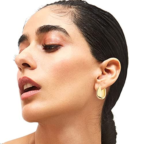 6 Pairs 14K Gold Plated Hoop Earrings for Women Lightweight Chunky Hoop Earrings Multipack Hypoallergenic, Thick Open Twisted Huggie Hoops Earring Set Jewelry for Gifts. (Gold) - Thumbnail 3