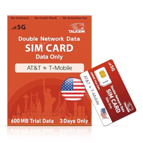 TALKSIM US Prepaid SIM Card, Data Only SIM Card Support AT&T, T-Mobile Network, Data Plans Starting at $4/mo, Nation-Wide 4G LTE/5G Coverage, 600MB Data Trial, No Contract - Image 1