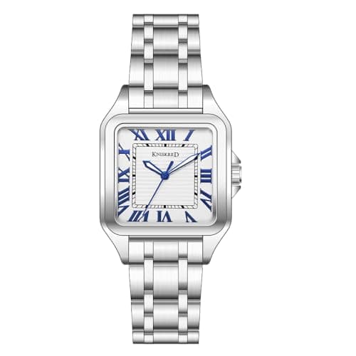 KNISKRED Classic Square Watch for Men with Vintage Roman Numeral and Solid Stainless Steel Band (Silver Blue) - Image 1