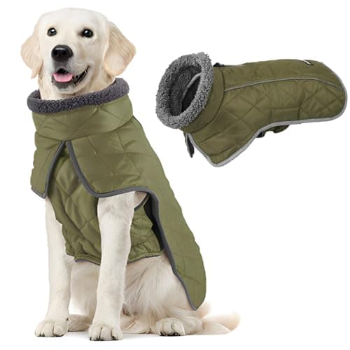 Fragralley Dog Coat Small, Waterproof Dog Jacket with Warm Fleece Lining, Adjustable Reflective Dogs Winter Coat, Turtleneck Pet Coats for Cold Weather ArmyGreen S