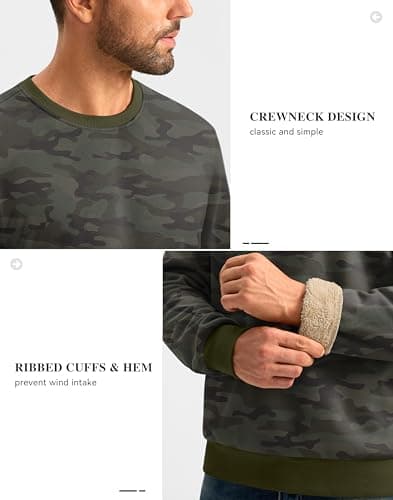 G Gradual Sherpa Lined Sweatshirts for Men Fleece Crewneck Sweatshirt Pullover Warm Shirts for Winter, Green Camo, Medium - Thumbnail 5