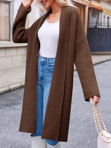 Saodimallsu Womens Long Cardigan Sweaters Chunky Open Front Oversized Slouchy Knit Fall Trendy Coatigan Jackets Brown - Thumbnail 4