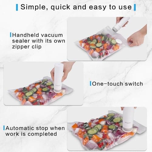 Handheld Vacuum Sealer for Food Powerful Vacuum Sealer Machine,Seal Meal Saver,Portable Food Sealer (Vacuum Sealer Machine + 20 Reusable Vacuum Bags） - Thumbnail 4
