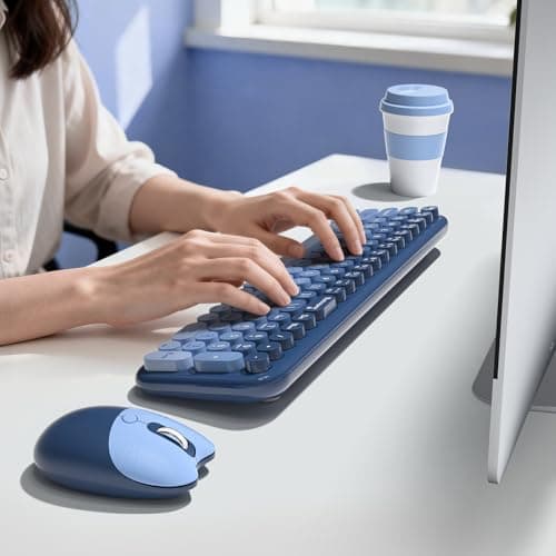 Wireless Keyboard and Mouse Combo, Typewriter Keyboard with Compact Size, Cute Cat Shaped Mouse, USB Plug and Play for Windows, Computer, PC, Laptop, Desktop (Blue Gradient) - Thumbnail 4