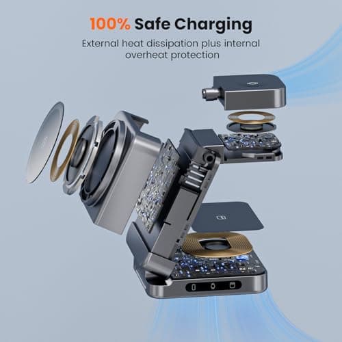 Wireless Charger 3 in 1, Foldable Charging Station for Apple Samsung Multi Devices Charging, Magnetic Charging Stand, Portable Travel Fast 15W Charger Station for iPhone, TWS, iWatch (Dark Gray) - Thumbnail 6