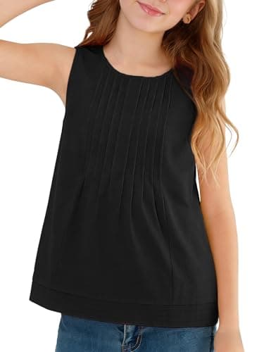 XMWEALTHY Summer Shirts for Girls 2026 Dressy Casual Tank Top Girls Fashion Ruffle Hem T-Shirt Tween Kid Crewneck Cute Tops Black 5-6T - Image 1