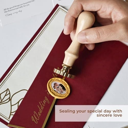 Pilloze Frame Wax Seal Stamp, 3D Embossed Relief Carving Head and Wood Handle for Wax Seal Stamp Kit, Decor ffor Thanksgiving Card/Envelope/Gift Wrap/Wedding Engagement Party Invitation (F3) - Thumbnail 4