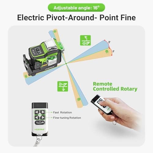 Huepar 2026 Upgraded 360 Laser Level with Electric Fine Adjustment Rotating Base, Fixed-Point Pivot Alignment, Remote Control, Rechargeable, 1/13" High Accuracy Self Leveling Lazer Leveler, Pluse Mode - Thumbnail 4