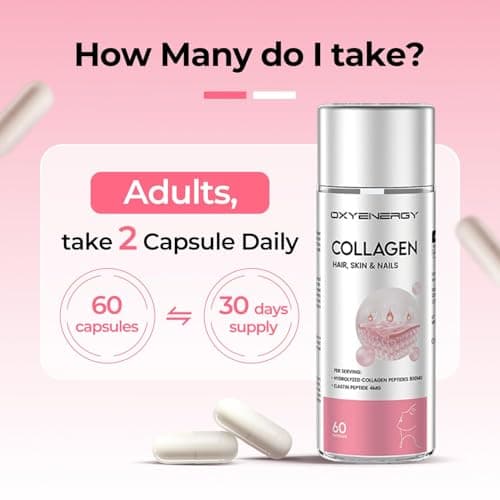 OxyEnergy Collagen Peptides Capsules for Women, Hydrolyzed Collagen Supplements with Elastin Peptides, 60 Collagen Pills to Promotes Hair, Nail, Skin, Capsulas - Thumbnail 5