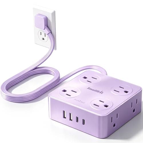 Extension Cord with Multiple Outlets, SMALLRT Flat Plug Power Strip, 6.5FT Power Strips with Surge Protection with USB Ports, 8 Outlets, Surge Protector Outlets Extender for Home Office, Purple - Image 1