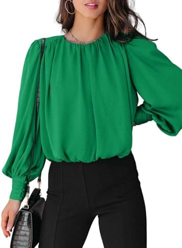 Dokotoo Womens Juniors Spring Tops and Blouses for Women 2026 Summer Trendy T-Shirts Padded Shoulder Long Sleeve Tunic Tops Loose Work Business Dressy Tee Shirts Green Medium - Image 1