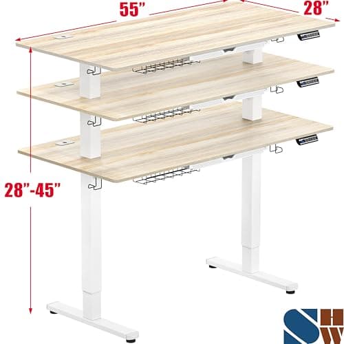 SHW 55 x 28 Inches Electric Height Adjustable Standing Desk with Drawer and Memory Preset, Maple - Thumbnail 3