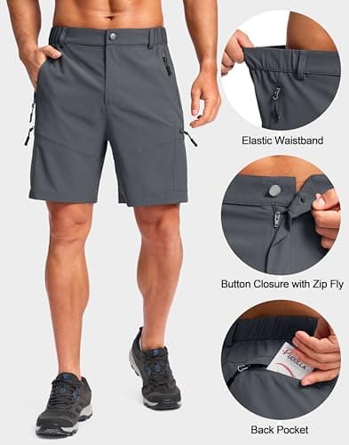 Pudolla Men's Hiking Cargo Shorts Lightweight 7" Travel Casual Shorts for Men Golf Work Outdoor with 5 Zipper Pockets(Deep Grey 3X-Large) - Thumbnail 3