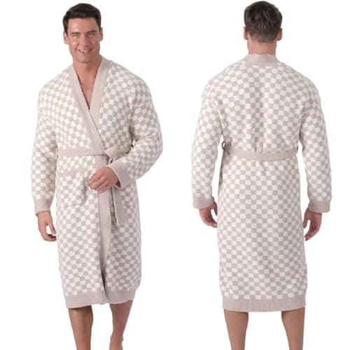 bearberry Cozy Robe Soft Plush Robe Hoodless Sleepwear Nightgown with Pockets for Men (Standard, Stone/Cream) - Image 1