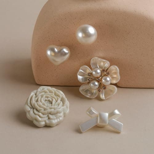 Wenobby 20 Pcs Bling Shoe Decoration Charms for Women Girls, Silver Rhinestone Pearl Gem Bow Heart Flower Guitar Moon Decoration with 2 Diamond Chains Luxury Accessories for Clog Sandals Party Gift - Thumbnail 4