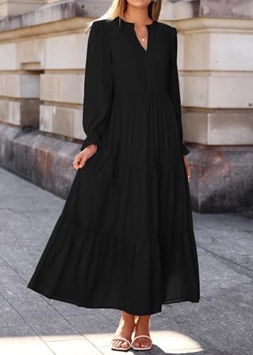 Lazysmile Long Sleeve Dress for Women Black - Thumbnail 6
