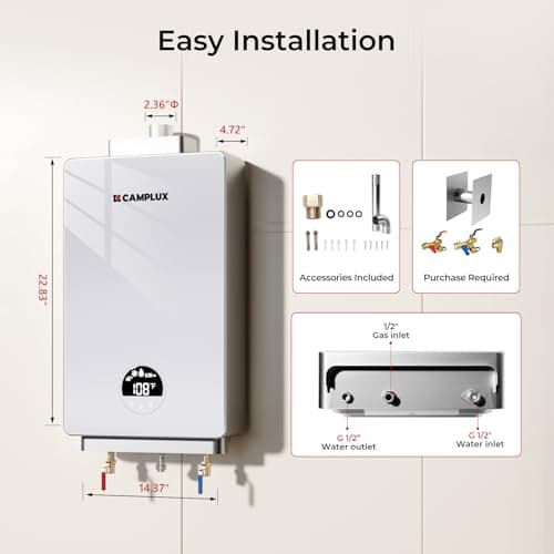 CAMPLUX Instant Hot Water Heater, 3.18 GPM Natural Gas, Whole House Gas Water Heater, Indoor, White - Thumbnail 2