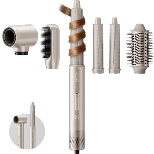 O.H.B 5 in 1 Hot Air Hair Styler, 110,000 RPM High Speed Hair Dryer Brush, Ionic Air Styler Wrap with Fast Drying, No Heat Damage Air Multi Styler for Volumize, Curl, Straighten for Travel, Gold