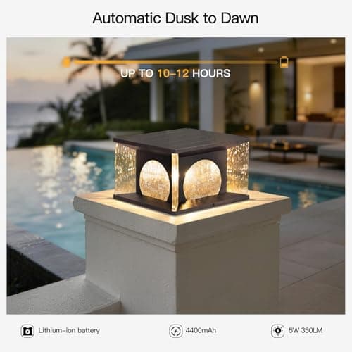 MVBT Large Solar Post Lights Outdoor, 11.8" Glass Column Lights Outside, Post Lights Solar Powered, Modern Pillar Light Waterproof, Dusk to Dawn Lantern Column Lamp for Patio Gate Driveway Pathway - Thumbnail 4